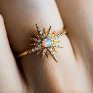 Tai Jewelry Opal and Gold Starburst Ring, Size 6